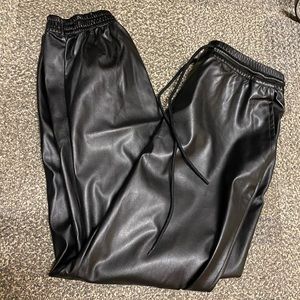 black leather joggers
